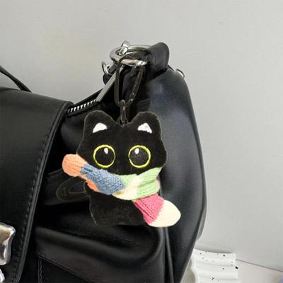 Яркий Плюшевый Кот Брелок Мягкий Плюш Черный Кот Брелок Элегантный Подвеска Украшение для Сумок и Аксессуаров