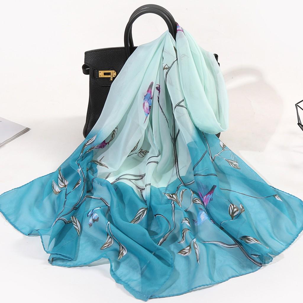 160*50cm Women Flower Print Long Soft Wrap Scarf Simulation Silk Shawl Scarves
