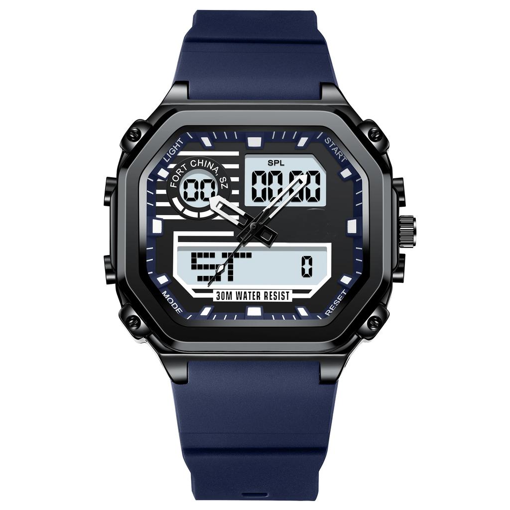 Спортивные квадратные мужские часы Водонепроницаемые Светодиодные светящиеся Неделя Дата Наручные часы Силиконовый ремешок Электронные кварцевые часы