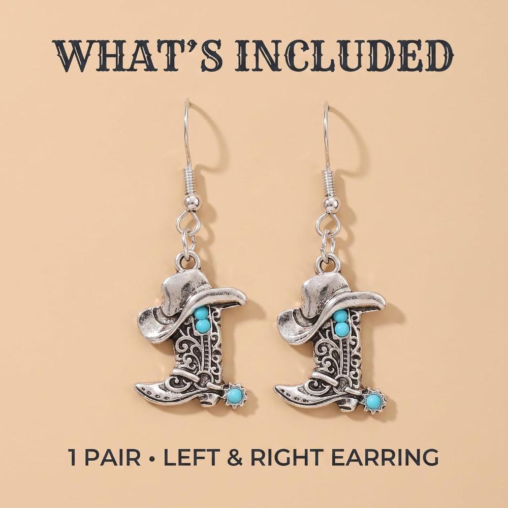 Western Cowgirl Boot Dangle Drop Earrings for Women, Turquoise Boho Country Rodeo Costume Jewelry
