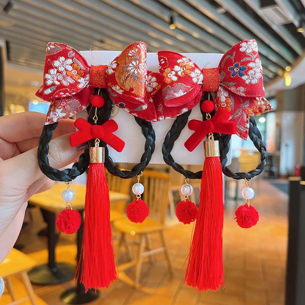 Головной убор в китайском стиле, новогодний праздничный боковой зажим для парика, заколка для волос с бантом, аксессуары для волос