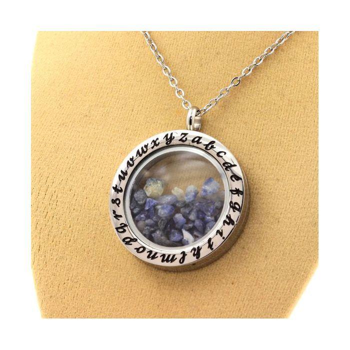 Stones and Minerals. Raw Benitoite Necklace. Alphabet Model.