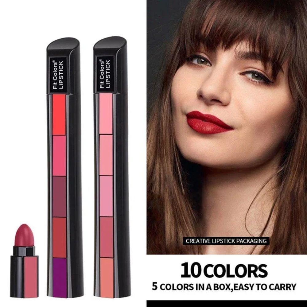 Fit Color Matte 5 Color Lipstick Set Velvet Non-Stick Lip Gloss Long-lasting Waterproof Sexy Red Lip Beauty, Red, 01, 1 Piece