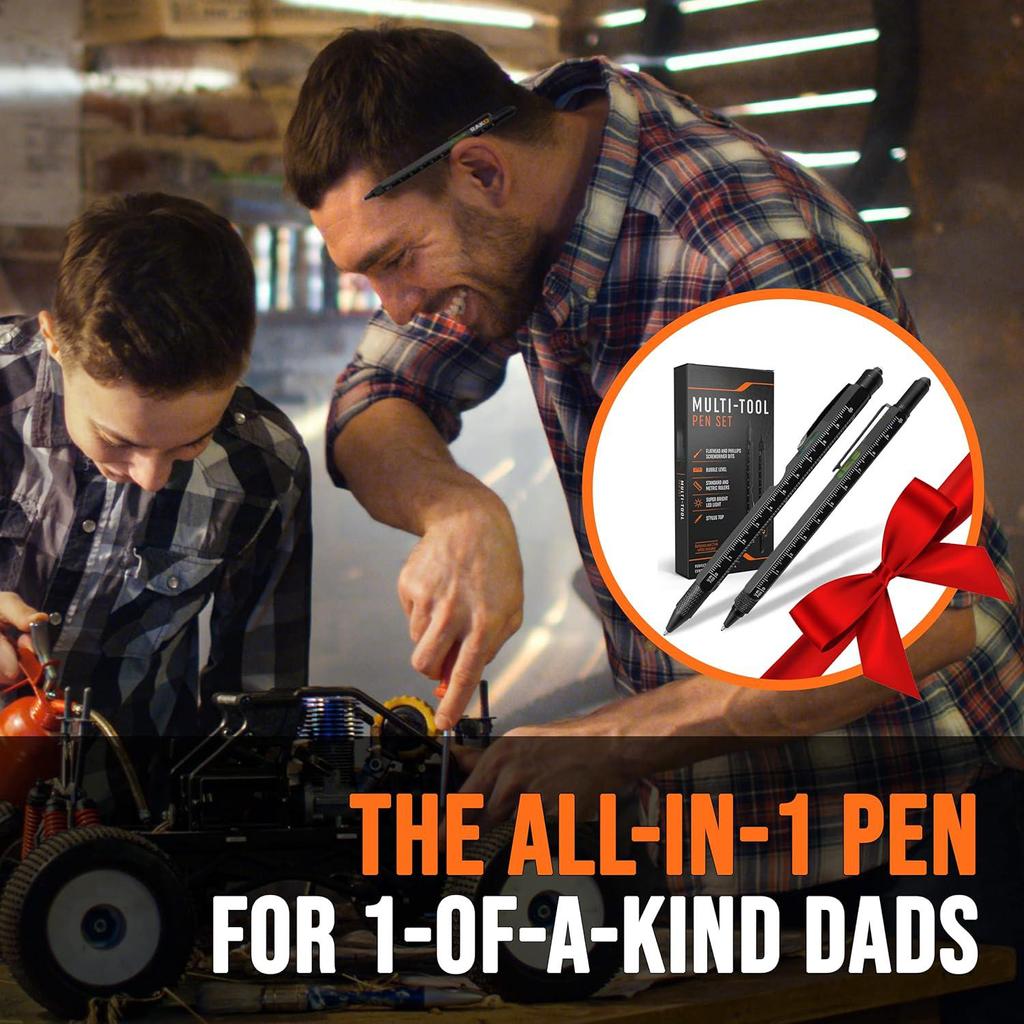 Набор из 2 многофункциональных ручек — многофункциональные ручки со светодиодной подсветкой, плоская и крестовая отвертки, уровень, линейка, открывалка для бутылок и стилус