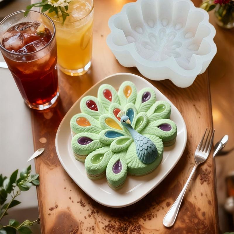 Artistic Peacocks Designs Silicone Cake Mold Nonstick Flexible Mold For Mousse Chocolate Baking Perfect For Celebration