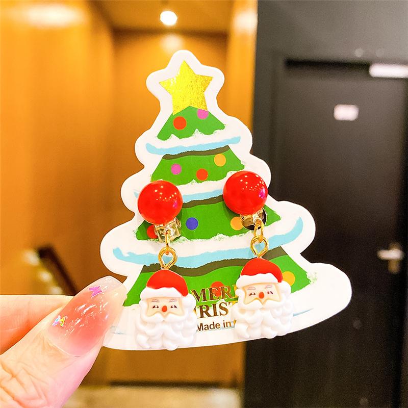 Рождественские детские серьги-клипсы без пирсинга, милые серьги с бахромой в виде оленя из мультфильма «Санта», серьги-подвески для девочек