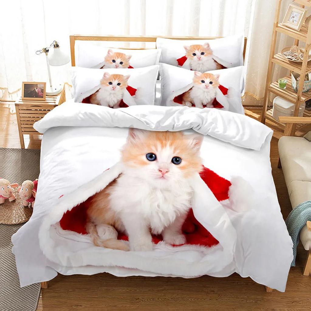 3D Кот Милый Котенок Узор Пододеяльник Кот Детская Спальня Украшения Кот Постельное белье Комплект для Женщин Девочек Мальчиков Подарки с Молнией 3 шт.