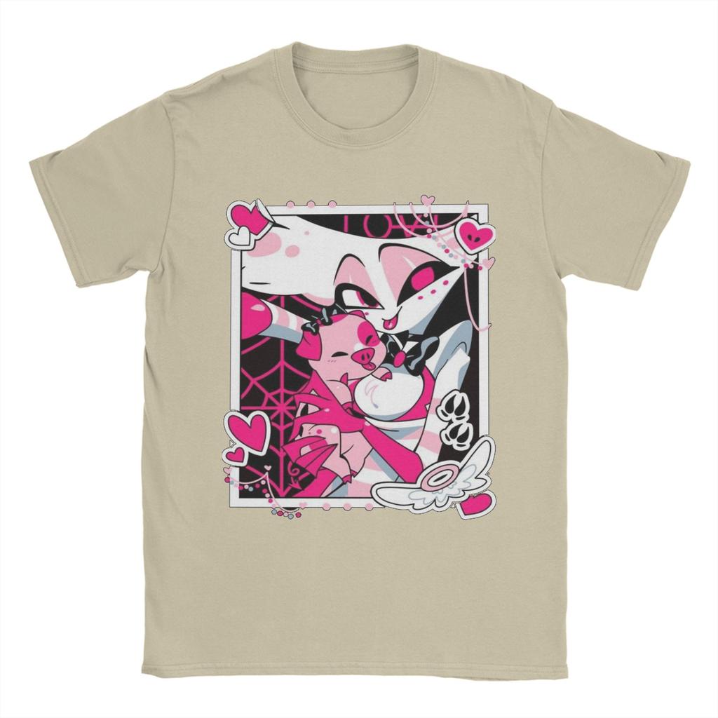 Angel Dusts и Fat Nugget Селфи Hazbins Hotels Футболка Мужская Хлопковая Повседневная Футболка С Круглым Вырезом Футболка С Коротким Рукавом Топы Подарок