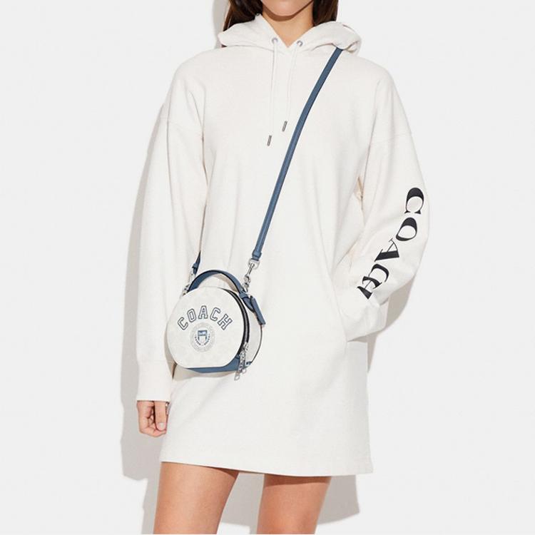 Coach Canteen 18 Double Zipper Closure Letter Print Faux Leather Handheld Shoulder Crossbody Bag Medium Women bags Chalk-White Indigo CB870-SVUOB