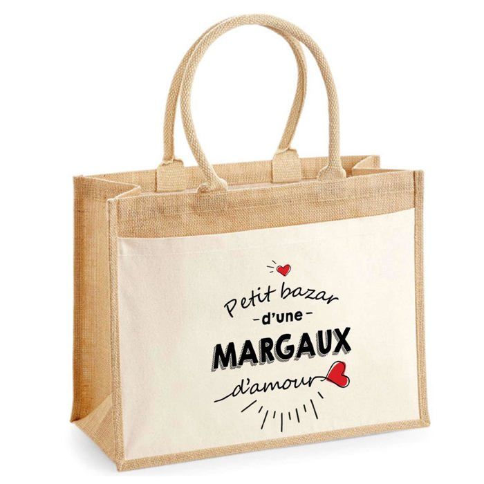Sac de plage - PLANETEE - Jute avec poche Bazar d'une Margaux d'amour - Coton - 43 x 33 cm - Imprimé en France