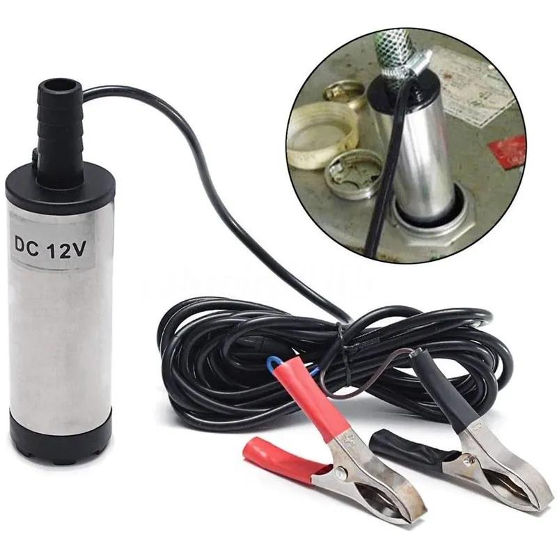 12V/24V DC Fuel Transfer Pump Diesel Oil Water Submersible Electric Motor for Car Camping Fishing Stain Steel Shell Portable