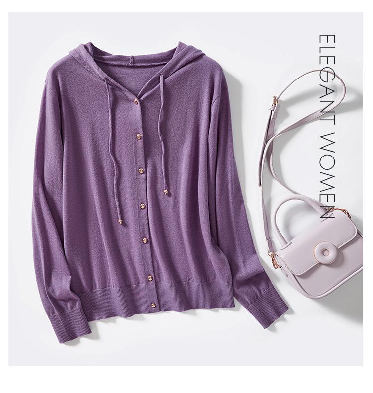 Small cardigan, autumn hooded sweatshirt, lace up jacket, button solid color women's knitted sweater, high-end feeling, commuting, slimming effect