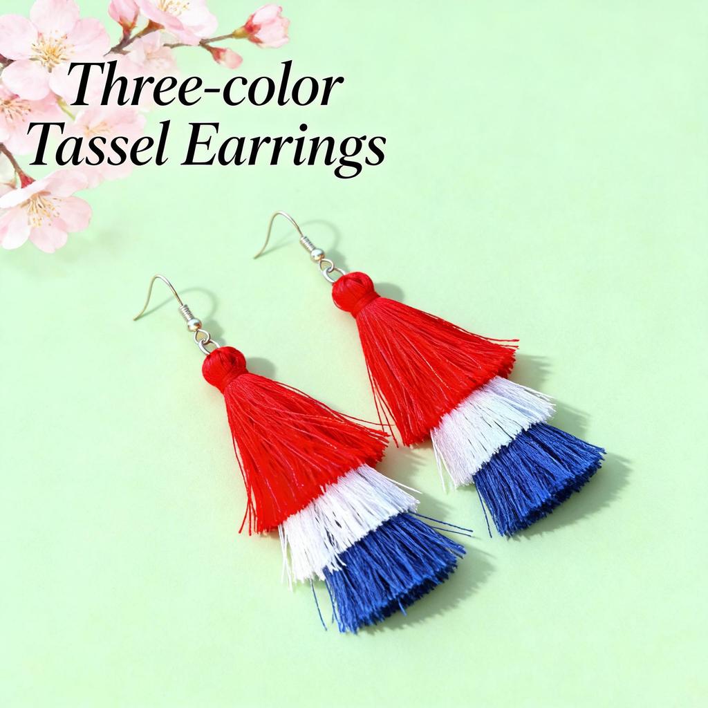 American Independence Day Tassel Earrings - Red, White, Blue Flag Colors
