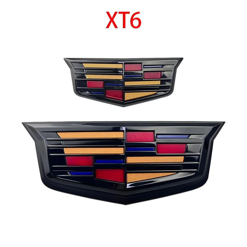 AABHW1 2Pcs For Cadillac XT6 Car Front Logo Emblem Cover Rear Trunk Badge Emblems Sticker Exterior Accessories