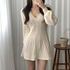 Knit Knitted Sweater Mini Dress Women Casual Lantern Sleeve Short Dresses Autumn Winter V Neck Outfits Female