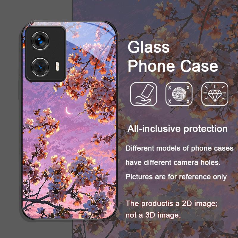 Чехол из закаленного стекла с узором «Лунное цветение вишни» для Motorola Moto G85 G84 G75 Edge 50 Fusion 40 Neo 30 Pro