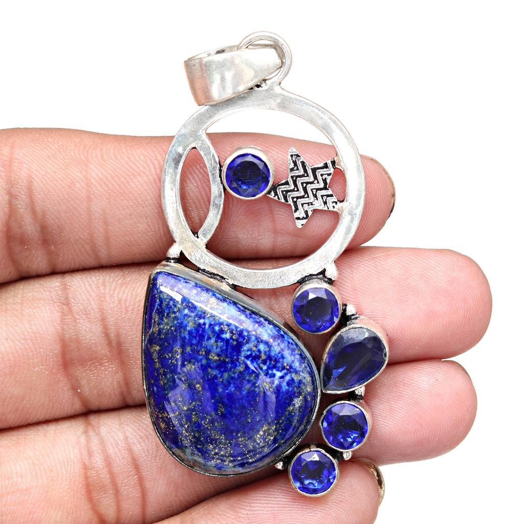Pendant Lapis Lazuli Silver Jewelry 2.5" Gemstone Handmade Sterling Silver