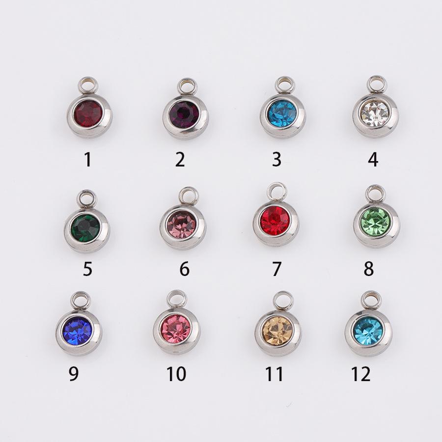 6.5mm Stainless Steel Birthstone Pendant - 12 Colors, DIY Jewelry Accessory