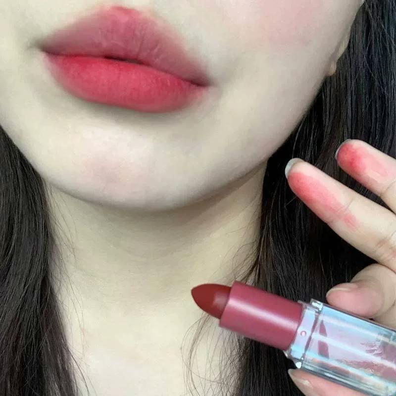 Life Is All about Nude Colors+1!! Low-Saturation Milk Tea Nude Lipstick Matte Finish Apricot Pink Gray Brown Lip Gloss for Students