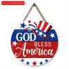 2D Flat 20cm1pc God Bless American Sign USA Flag Cap&Stars Patterns Round Wooden Pendant, Celebrate Independence Day Party Decoration Wood Crafted Art