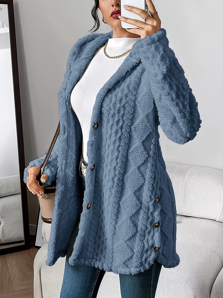 [Cozy Winter Cardigan] Warm & Cozy Women's Winter Plush Diamond-Patterned Hooded Cardigan | Longline Loose Fit Open Front Long Sleeve Coat