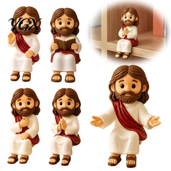 Elegant Home Accents for Desk Cute Praying Jesus Resin Figurine, Blessing Character Desktop Statue, Stylish Tabletop Decorations Religious Collectible