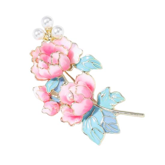 Yousheng Brooch Pin Flower Shape Faux Pearls Decor Enamel Pin Fine Craftsmanship Collar Coat Badge Clothing Decoration