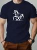 Unisexs Tee Line Sketch Running Horse Graphic Print Cotton Short Sleeve Male Casual Streetwear Outdoor Daily Basic Fashion Top