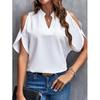 2024 Summer V-neck Off Shoulder Short Sleeve Blouse Fashion Simple Loose Women Tops Ladies Vintage Shirt 30609