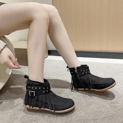 Ботинки на плоской подошве с бахромой в стиле ретро