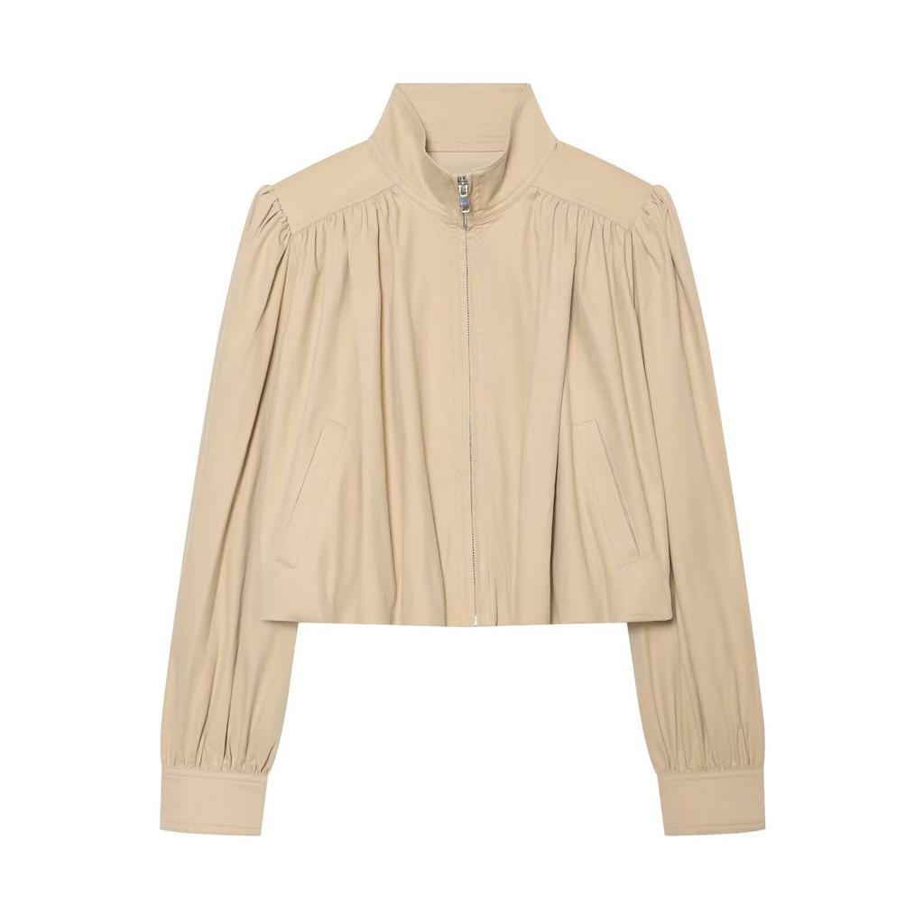 2026 Summer New European and American Cross-border Women's Puff Sleeve Mid-Collar Zipper Short Jacket w06 61761