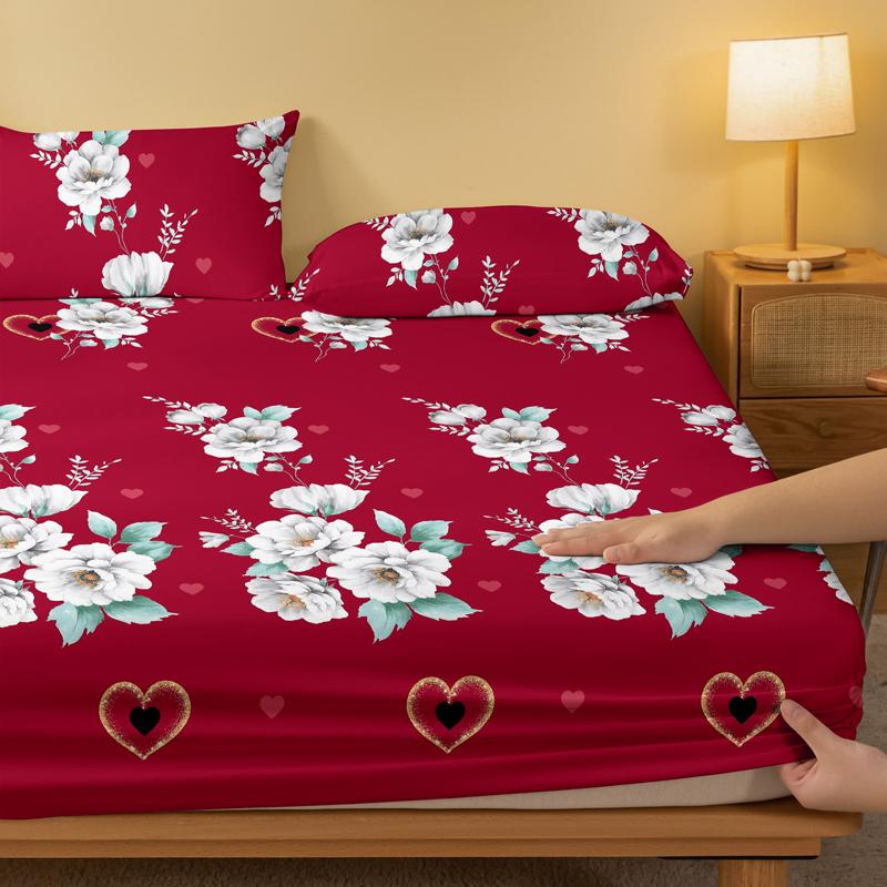 1 Simple Modern Plant Flower Printed Matte Fitted Sheet, Bedroom Printed Bed Cover, Bedding (Excluding Pillowcases)