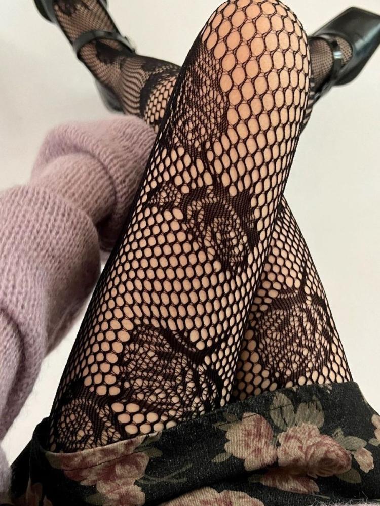 Весенне-осенний дизайн Женские сексуальные чулки-сетка Нейлоновые колготки с кружевом в виде розы Прохладные ажурные колготки-сетка анти-зацеп