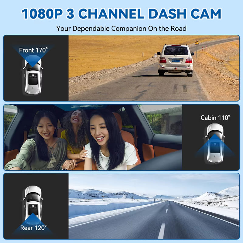 Новый Wifi 3 камеры Автомобильный видеорегистратор Dash Cam FHD 1080P 3-канальный объектив Видеорегистратор Интерьерный видеорегистратор Видеорегистратор Черный ящик Супер ночное видение