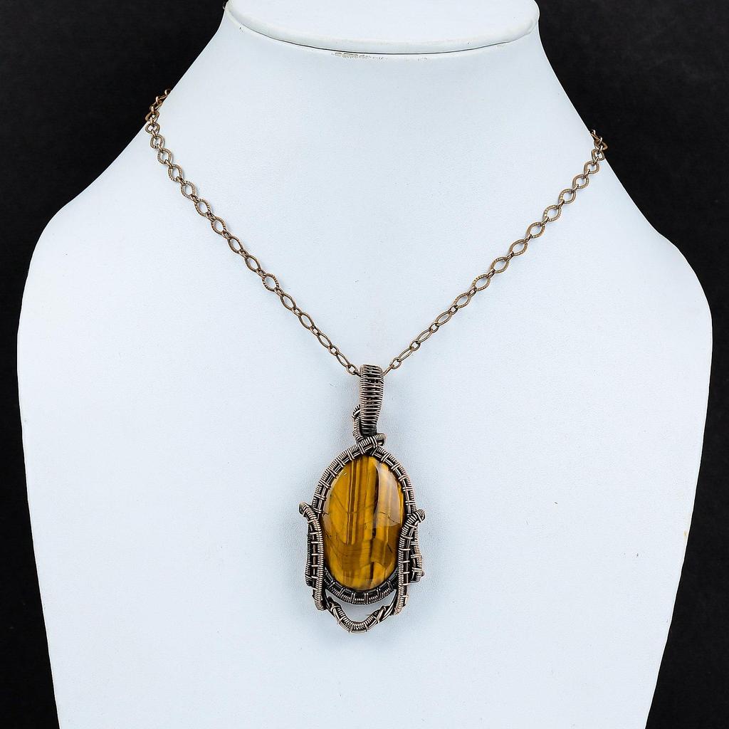 Драгоценный камень тигровый глаз, чистая медная проволока, обернутая ювелирными изделиями ручной работы