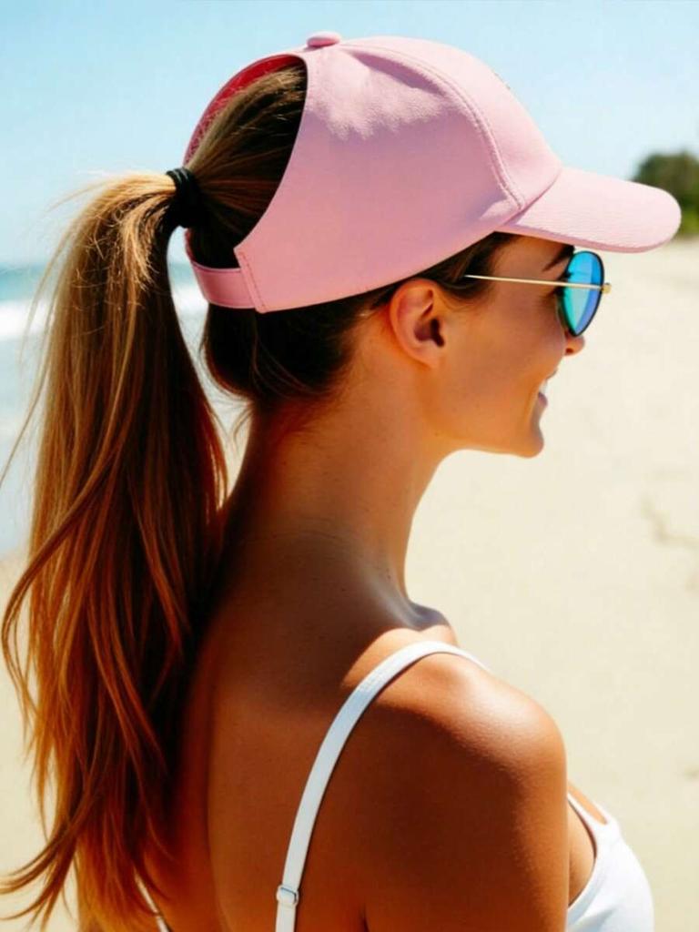 Womens Ponytail Baseball Cap With Hole For High Bun, Breathable Sun Hat For Beach Vacation Travel