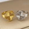 Four-Leaf Clover Ringdouble-Sided Laser Five-Flower Lucky Grass Ringmoveable Non-Coloured Finger Ringopen-Ended Adjustable Ring