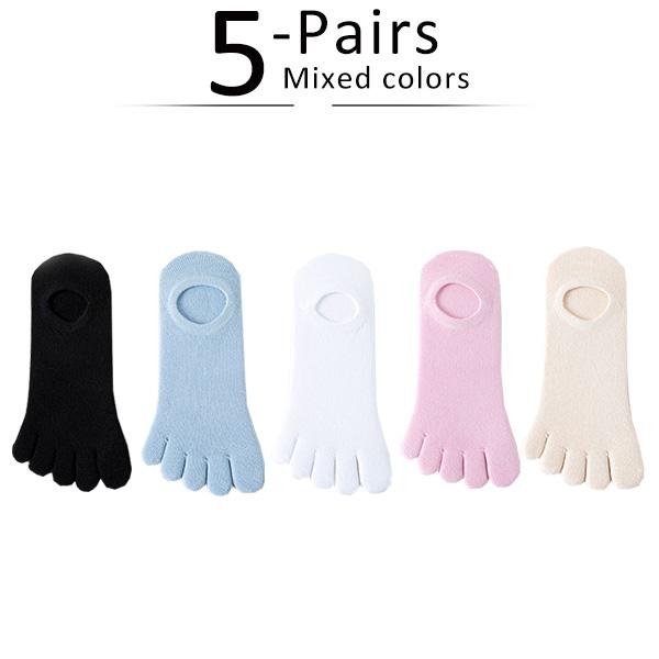 5 Pairs Summer Invisible Toe Socks Woman Girl Cotton Thin Solid Soft Shallow Mouth Breathable Deodorant No Show 5 Finger Socks