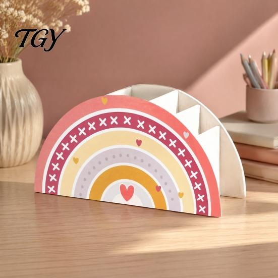 Classroom Supplies Organizer Wooden Rainbow Pencil Holder, Cute Desk Organizer, School Office Art Supply Desktop Storage for Small Items Kids,