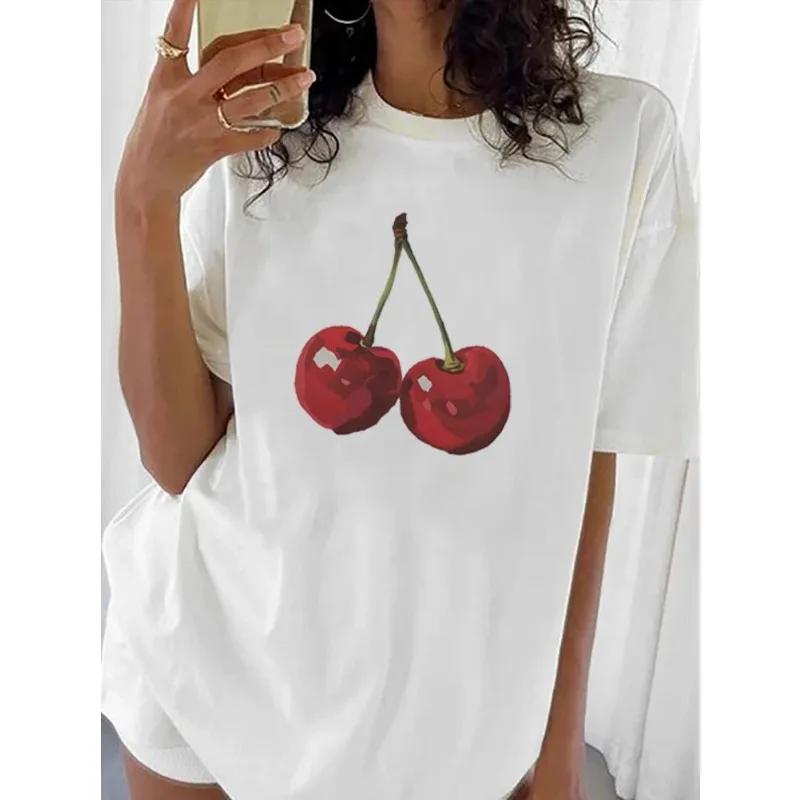 Cherry Fashion Graphic Printed Cotton T-shirt Fruit Harajuku Large Slim Cherry Unisex's T-shirt Summer Breathable Short-sleeved