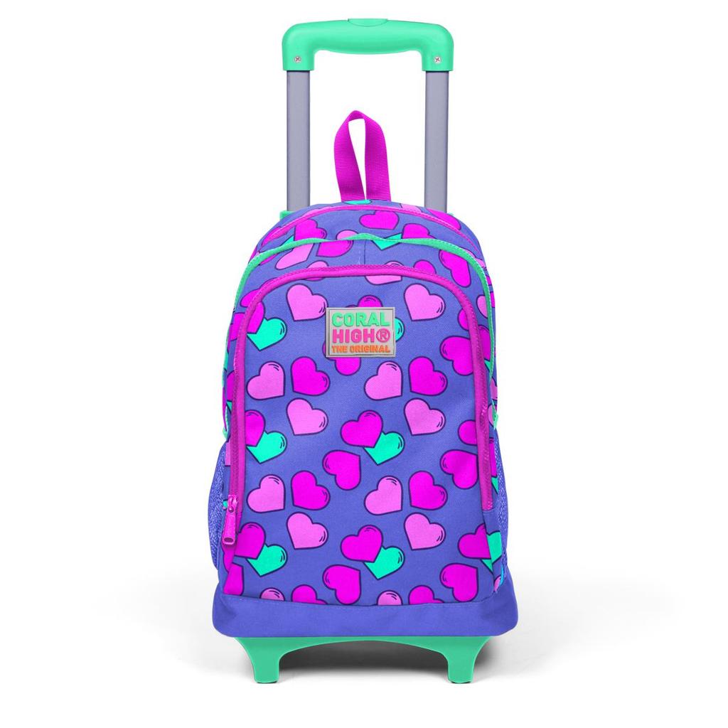Школьный рюкзак с тремя отделениями Coral High Kids, лавандово-розовое сердце с рисунком 23359