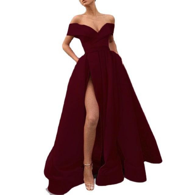Women's 2025 Summer Satin Deep V-neck Evening Dress - Multi-color European & American Style