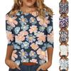 Women's Fashion Casual Round Neck 3/4 Sleeve Printed T-Shirt Ladies Top