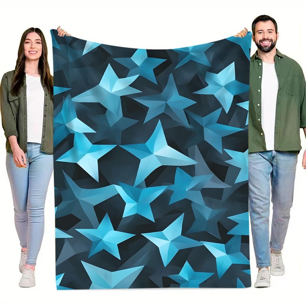 1pc Modern Geometric Throw Blanket - Navy Blue & Dark Background Contrast, Soft Flannel All-Season Lightweight Bedspread/Seat Cu