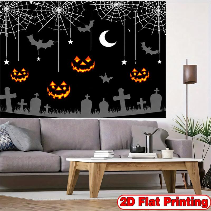 2D flat design 1 piece. Weird pumpkin lantern cemetery banner - square orange suitable for Halloweenzyc