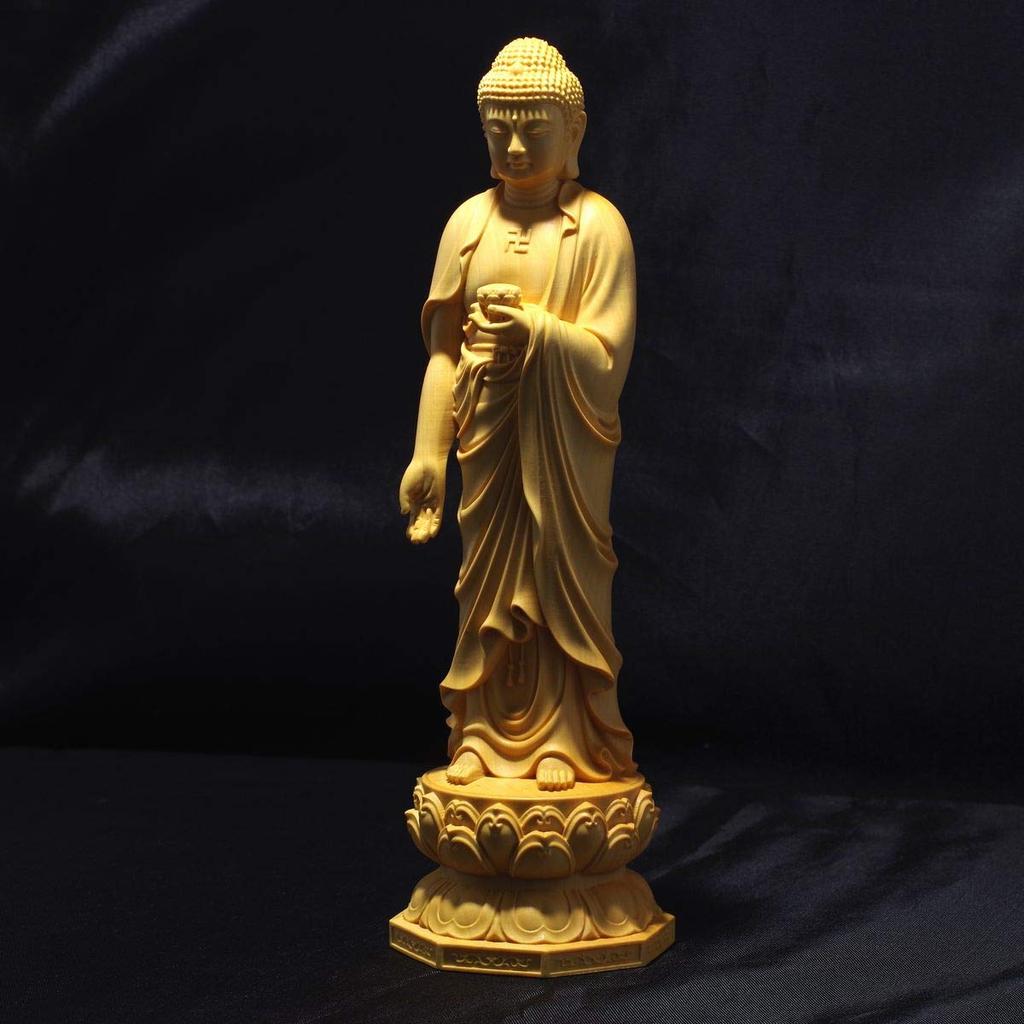 Standing Amitabha Buddha Statue, Approximately 20cm Tall, Made of Natural Boxwood, Amitabha Buddha, Wood Carving, [Product Code]