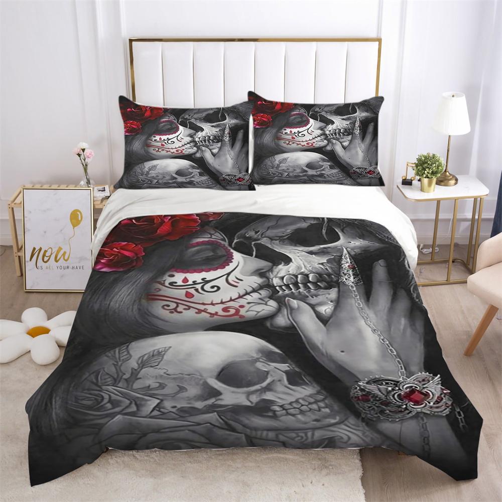 3D Skull Printing Bed Cover King Size Polyester Bed Clothes Design Soft High Ranking Home Bedclothes
