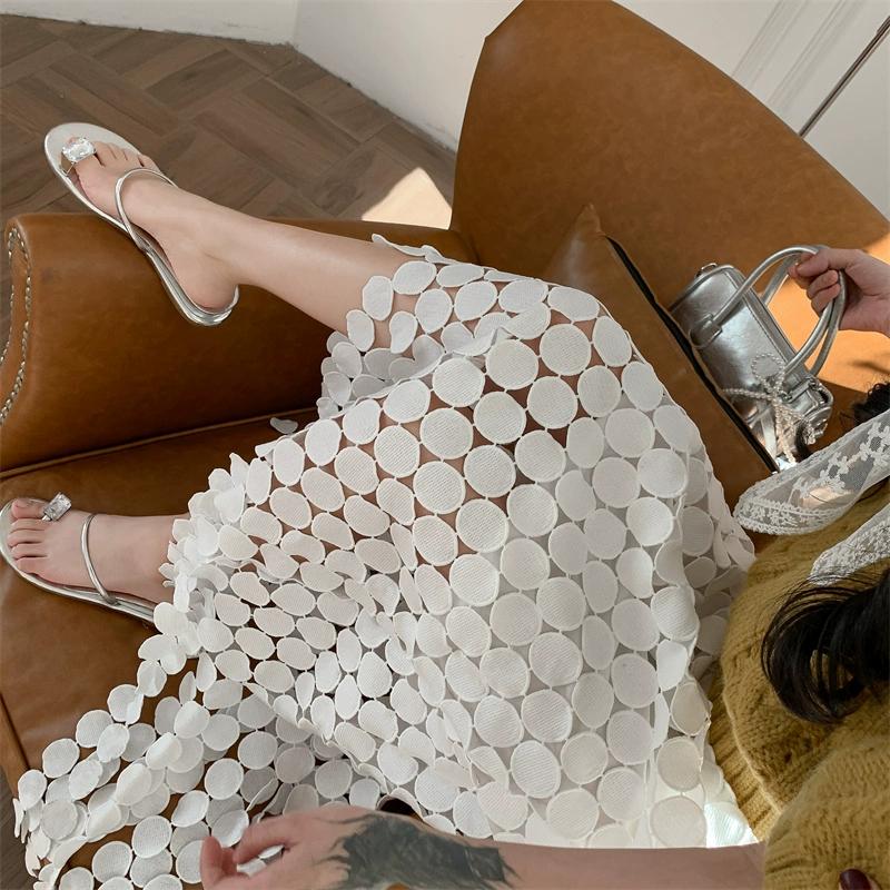 Dimanaf 2025 Новая женская юбка трикотажное кружево длинное праздничное ажурное сексуальное летнее стильное свободное базовое платье