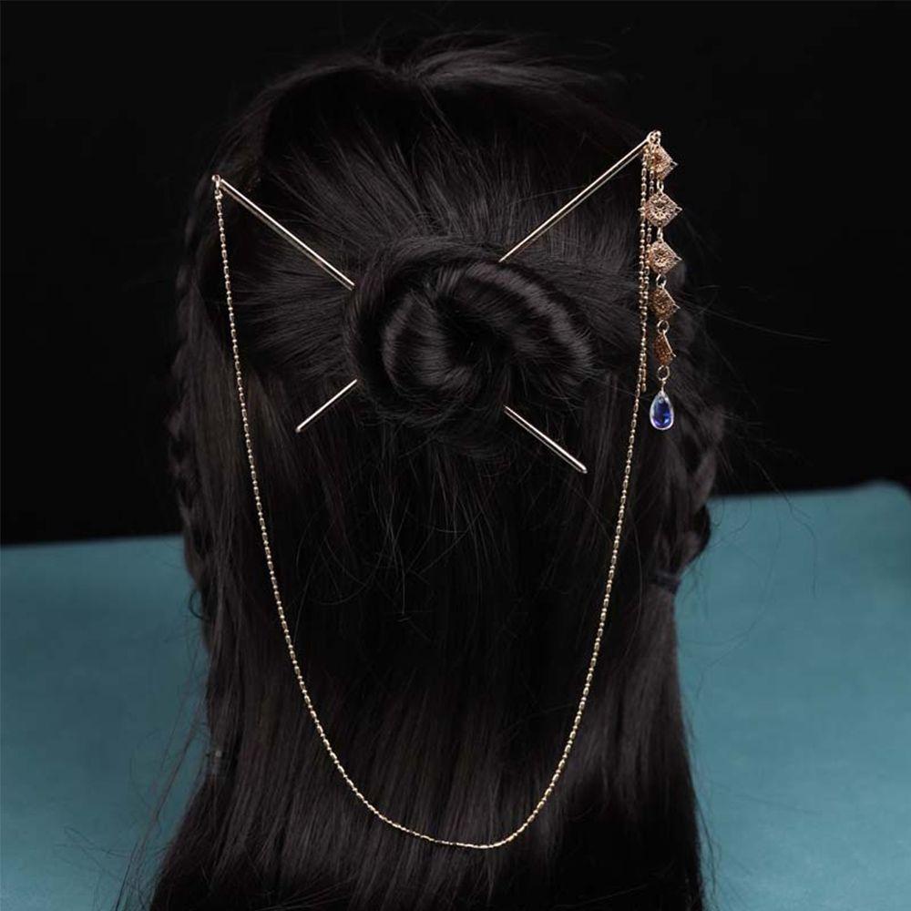 Fashion Pearl Tassel Hair Accessories Headdress Double Strand Hairpins Hair Fork Hair Sticks