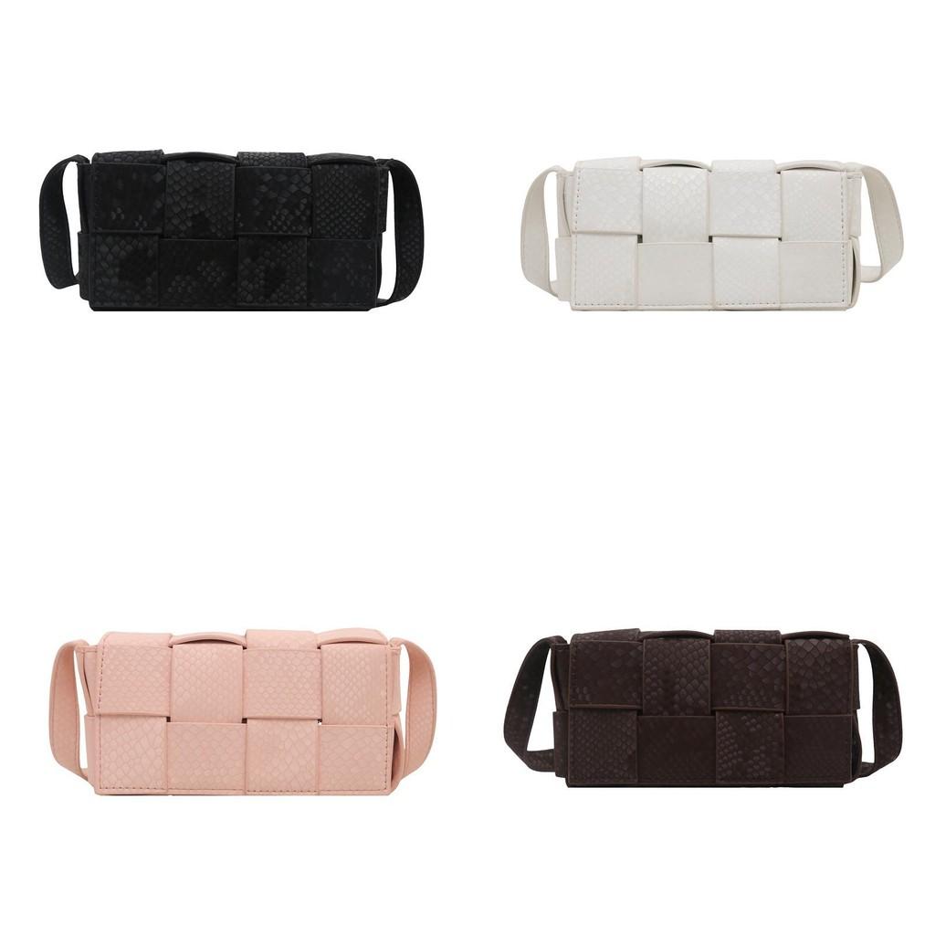 Solid Color Woven Small Square Handbag With Flap Closure For Daily Casual Wear